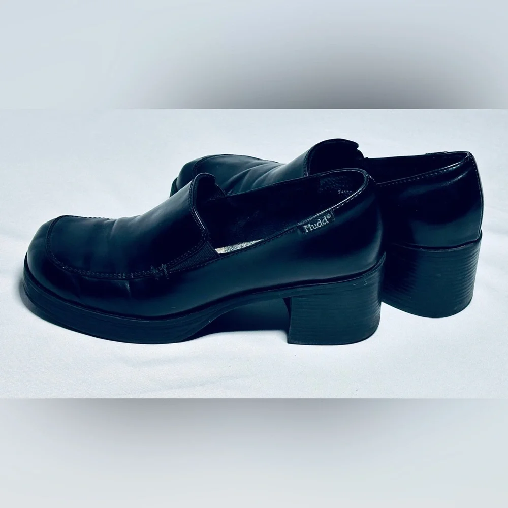 VTG 90s Y2K Mudd Sharpe Black Vegan Leather Chunky Platform Oxfords Women's 7M - Picture 2 of 6